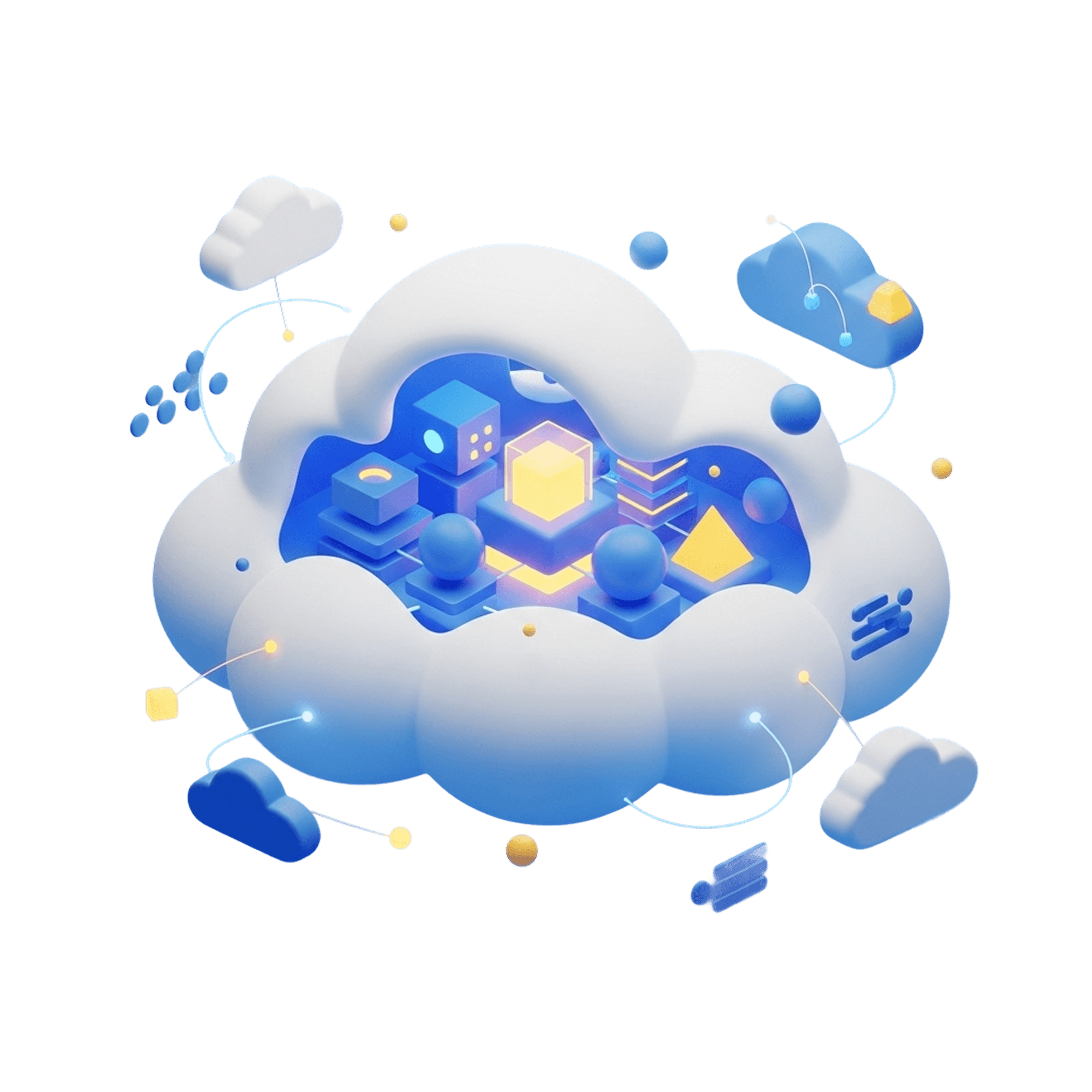 Ilustrasi solusi cloud enterprise dengan server dan koneksi digital